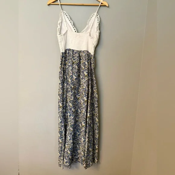 Rebellion Again Crochet Bodice Blue Floral Maxi Dress Festival Boho Country - Picture 5 of 8